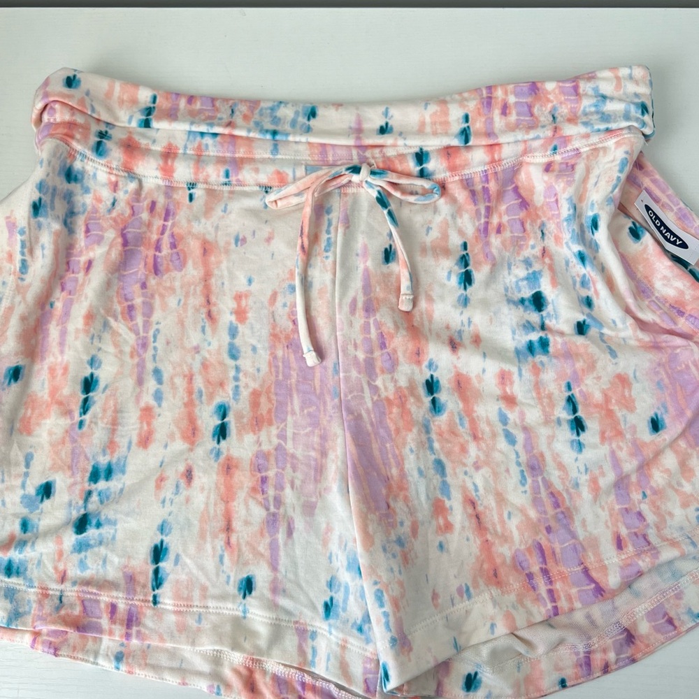 Old Navy Pink and Blue Athletic Shorts with Tie-Dye Design